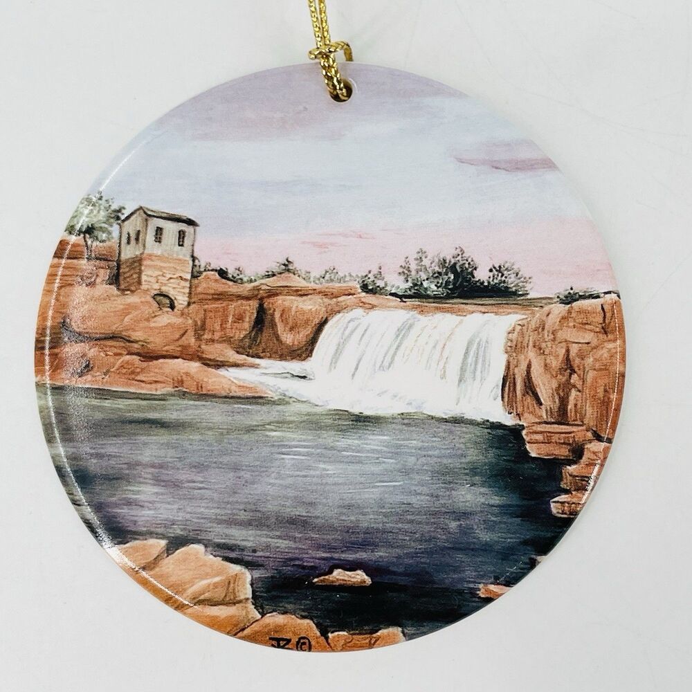 Sioux Falls South Dakota Waterfall Christmas Ornament Hand Painted Ceramic 2003 - Picture 3 of 12